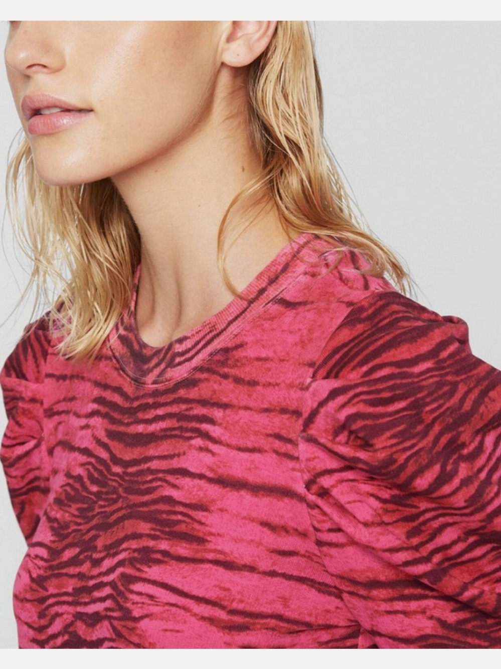 Pam & Gela Pink and Brown Animal Print Puff Sleeve Sweatshirt Size Small